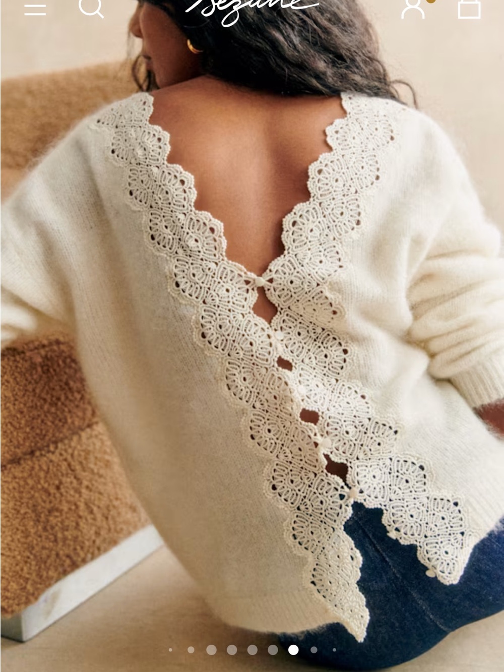 Sezane Astride Jumper Wool Sweater Lace Feminine Cream White Size M/L REVERSIBLE - Picture 3 of 9